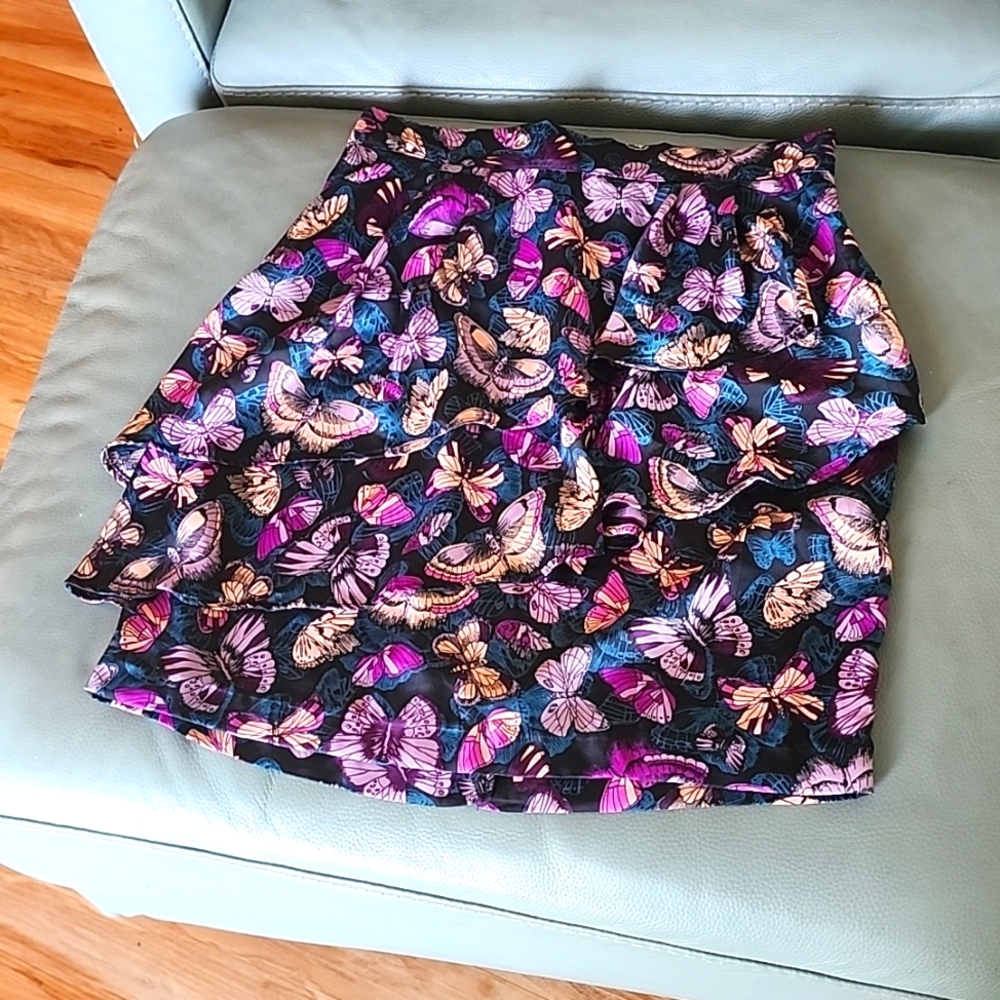 H&M Mini Skirt, Butterfly Pattern with Ruffles, Size 8